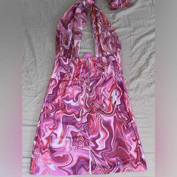 Bardot Tie Dye Mesh Purple Pink Swirl Pattern Mini Dress In Retro Size XL (10)⭐️ - Picture 7 of 10